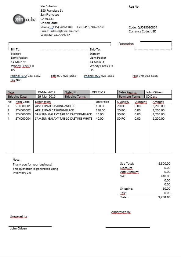 USA San Francisco Xincube utility bill template in Word and PDF format